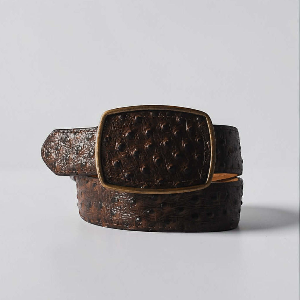 Cinturón en Piel Grabado Avestruz Café