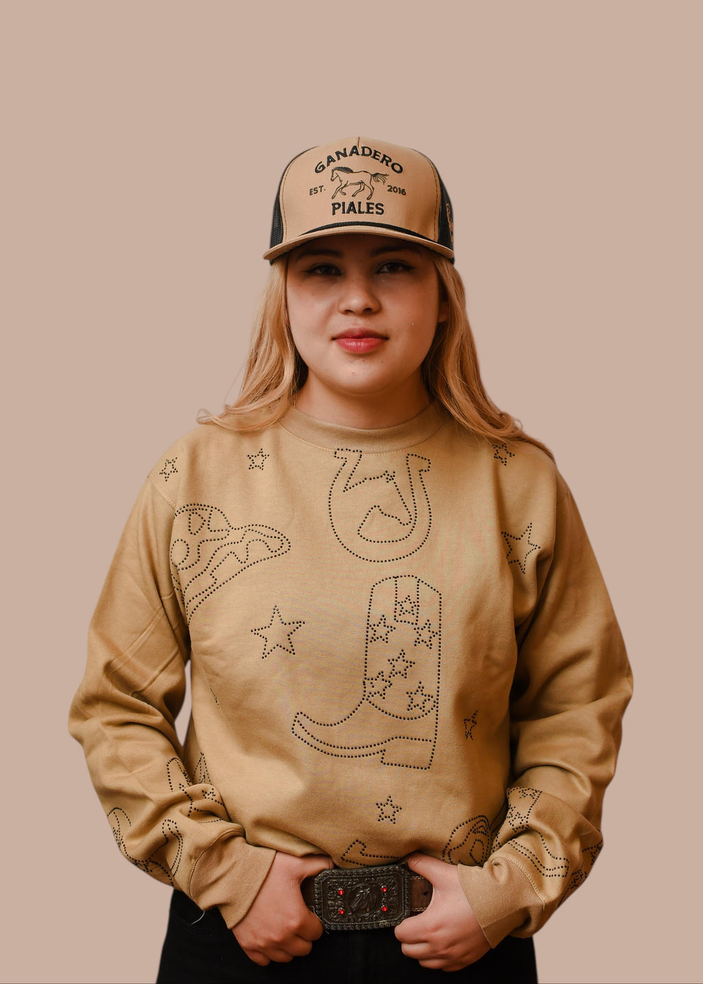 Sudadera Cactus Brand Pedrería Caqui Dama