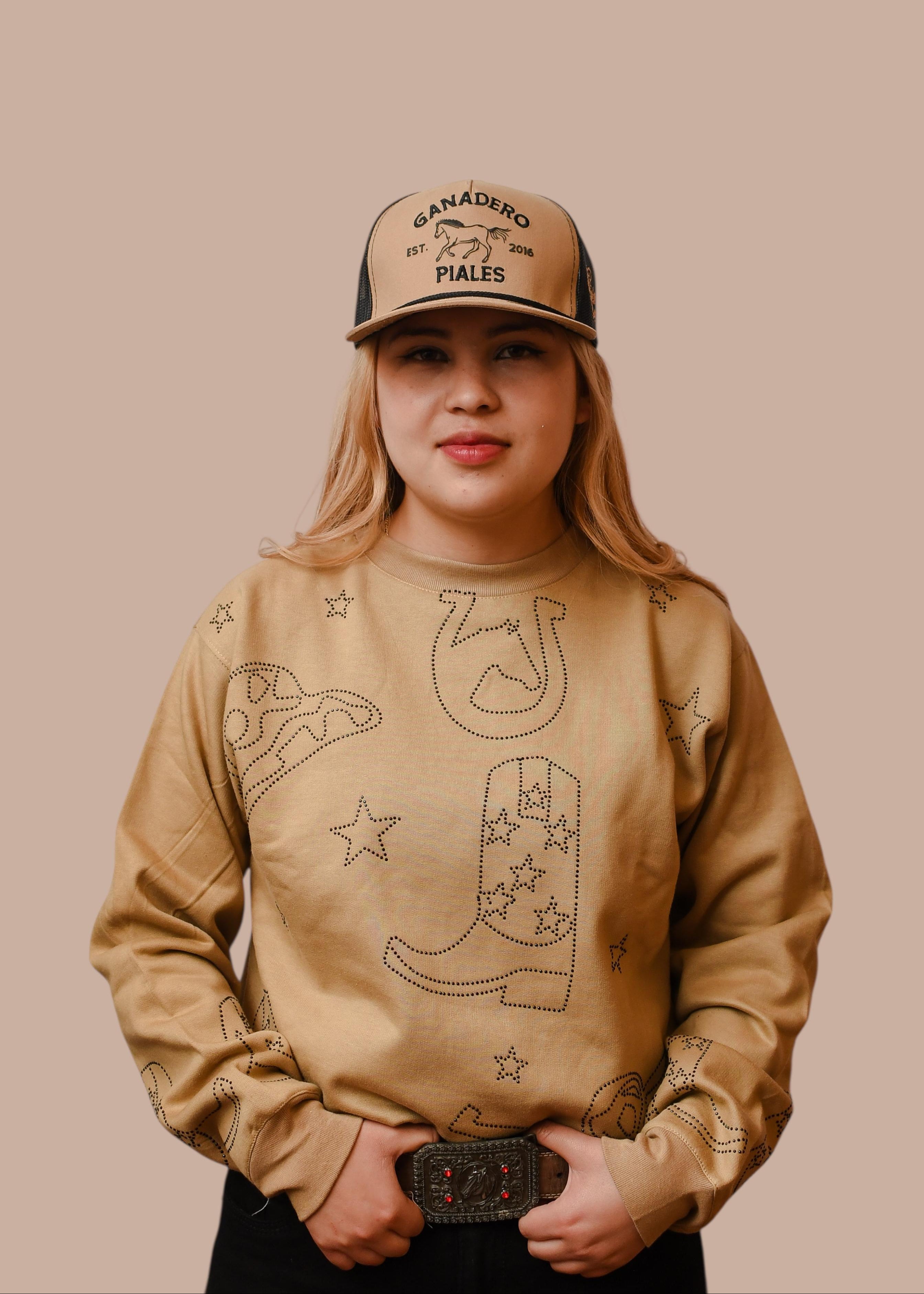 Sudadera Cactus Brand Pedrería Caqui Dama