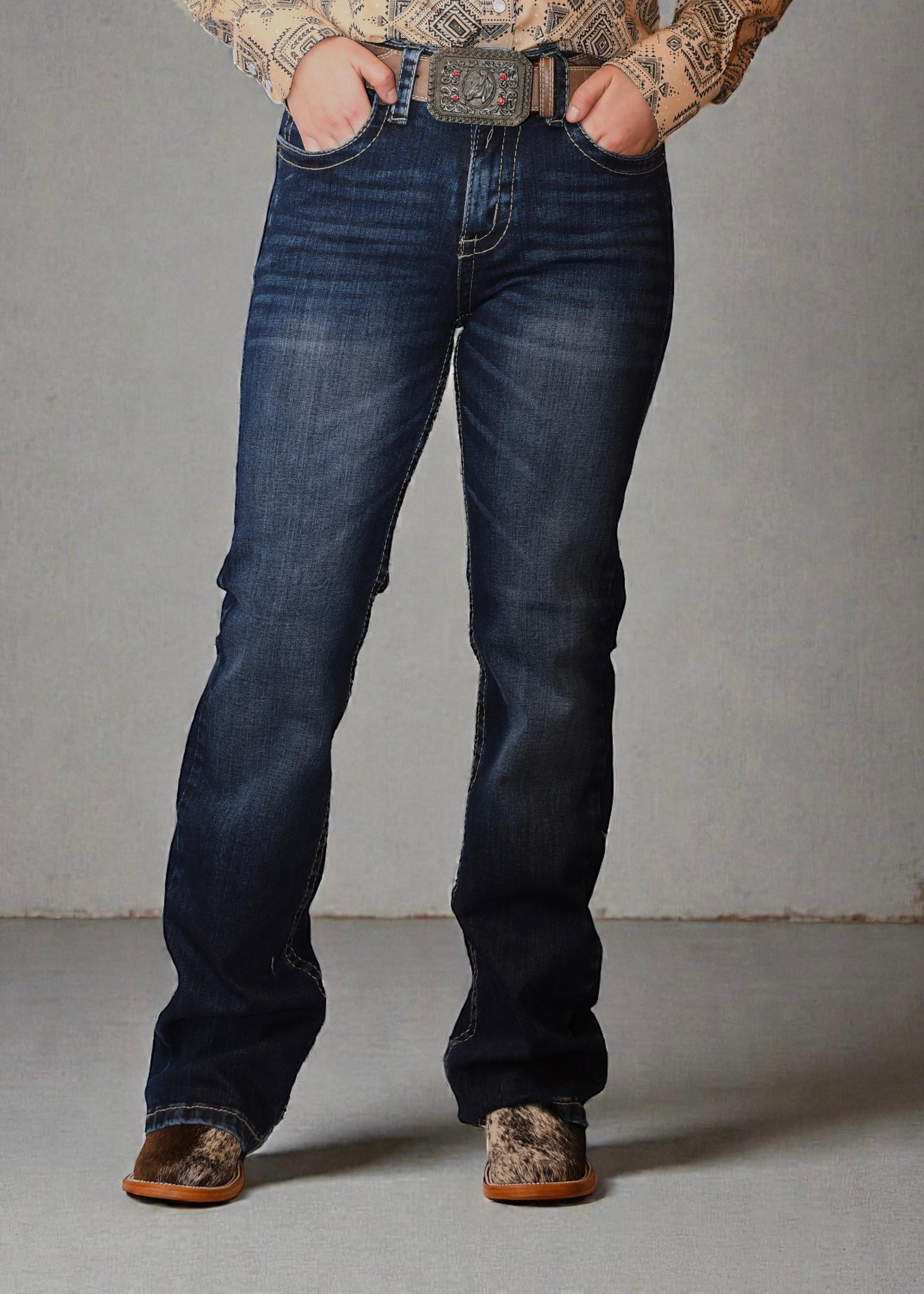 Pantalón TNT WEST Corte Recto Bordado D014 Azul Dama