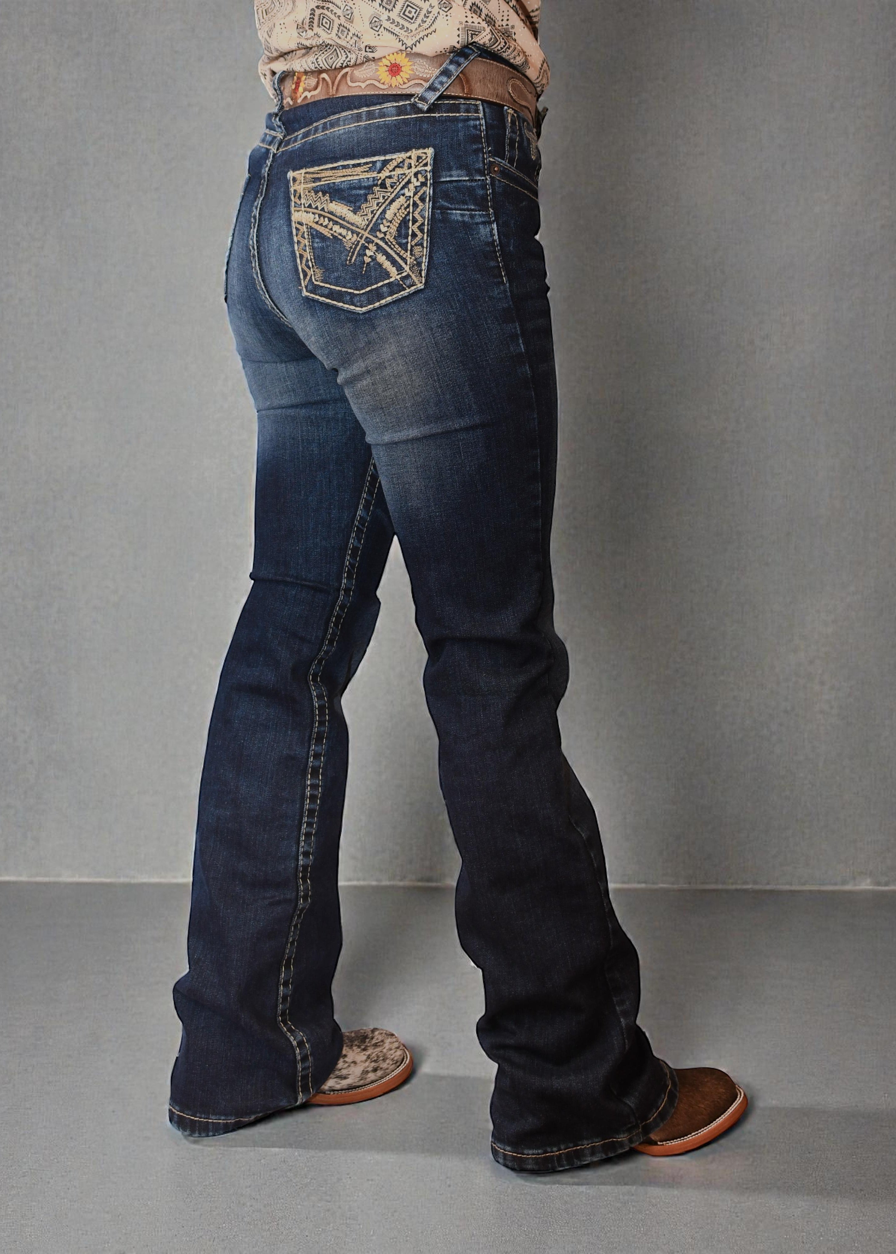 Pantalón TNT WEST Corte Recto Bordado D014 Azul Dama