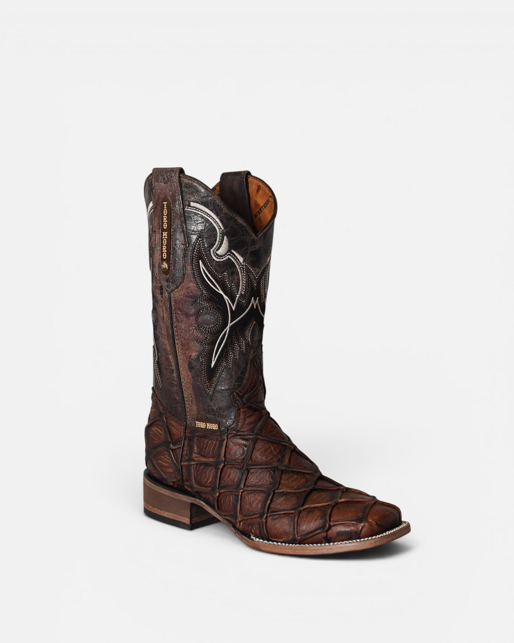 Bota Toro Moro Caballero Grabado Pescado Cafe